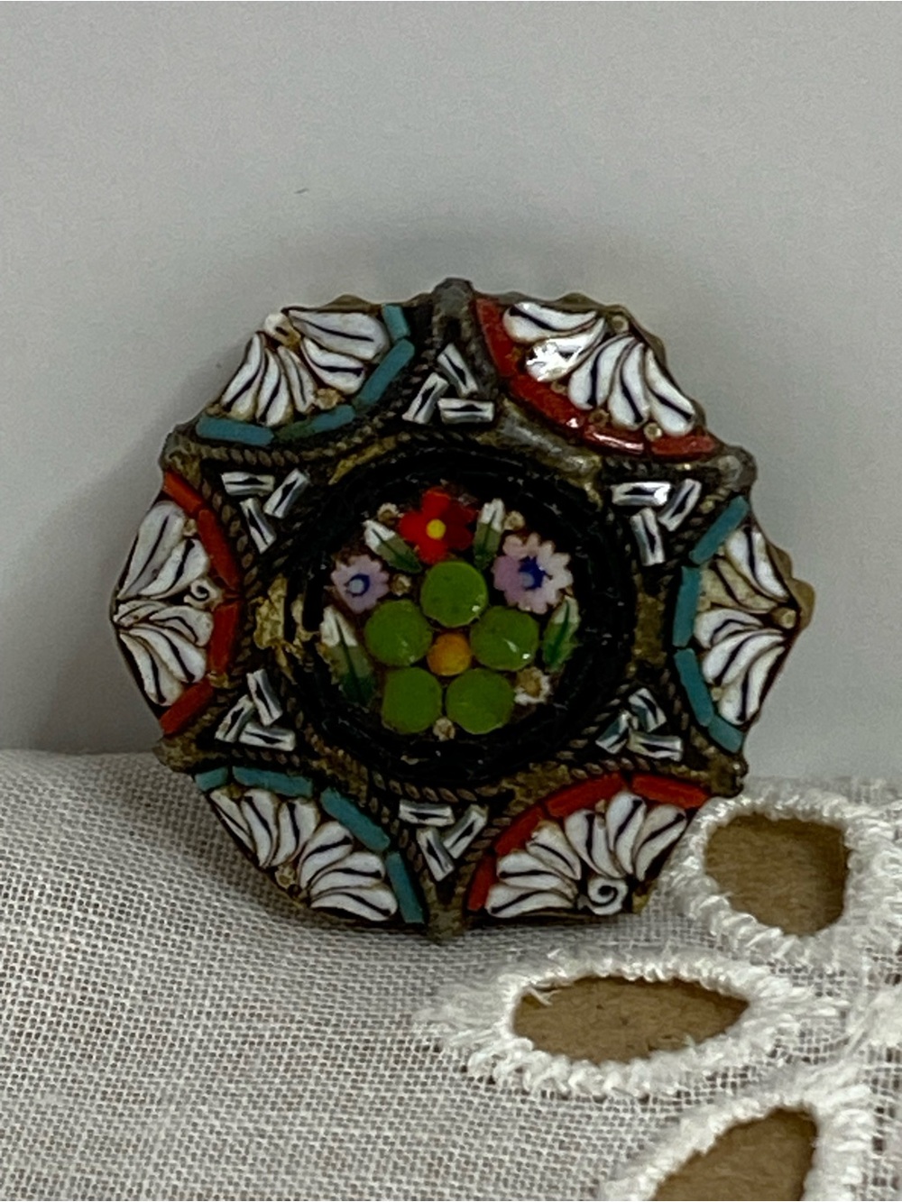 Vintage Made In Italy Italian Micro Mosaic Brooch Pin Floral Millefiori Style